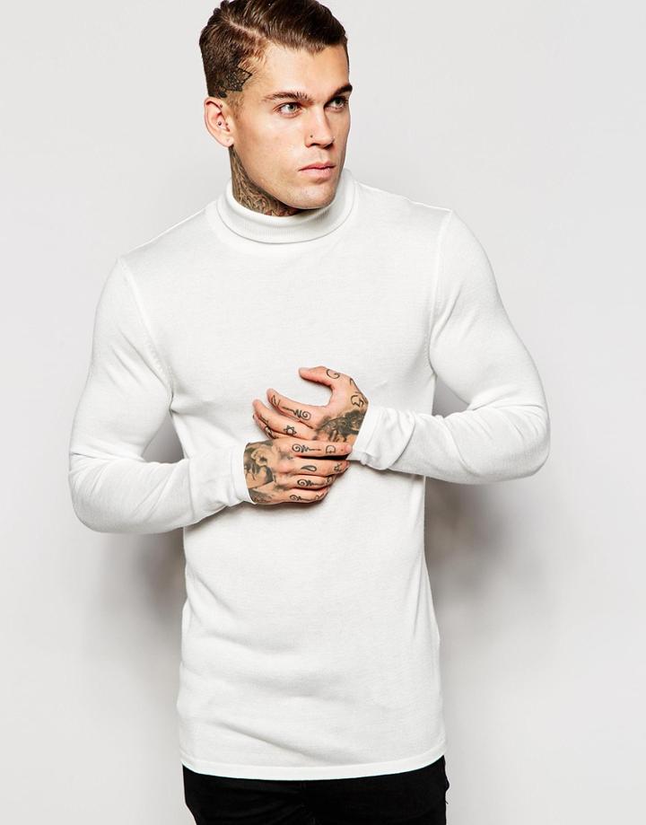 Asos Longline Sweater With High Neck - White