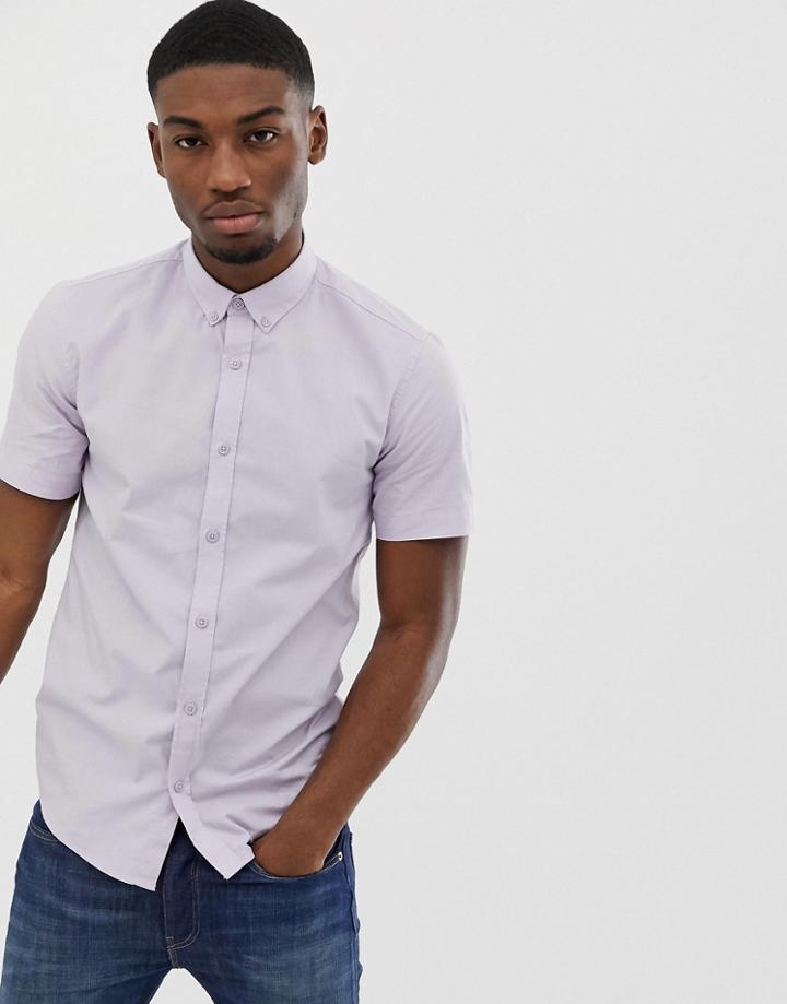 Only & Sons Short Sleeve Stretch Cotton Shirt - Purple