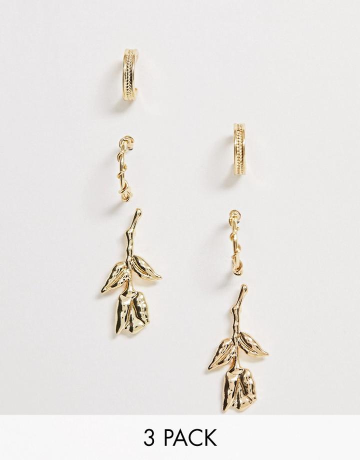Pieces Multi Pack Hoop And Rose Stud Earrings - Gold