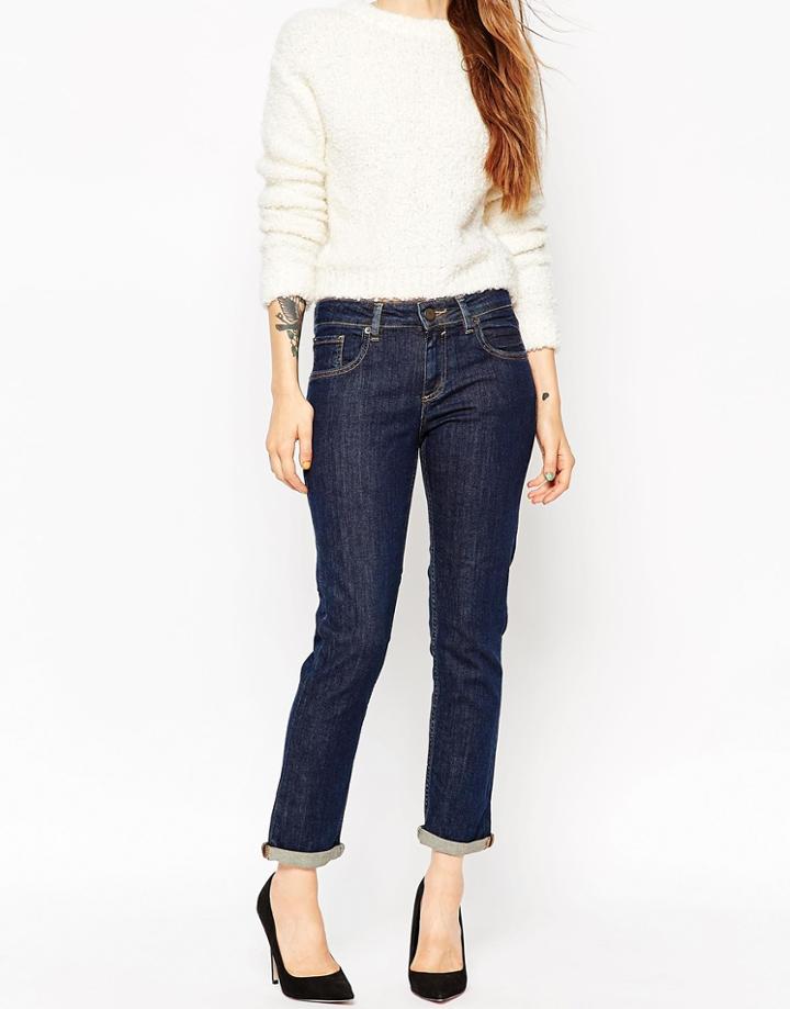 Asos Kimmi Shrunken Boyfriend Jeans In Indigo Maple Wash - Indigo Maple Wash