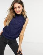 Oasis Lace Shirred Top In Navy