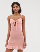 Asos Design Bow Front Mini Sundress With Shirred Skirt - Pink