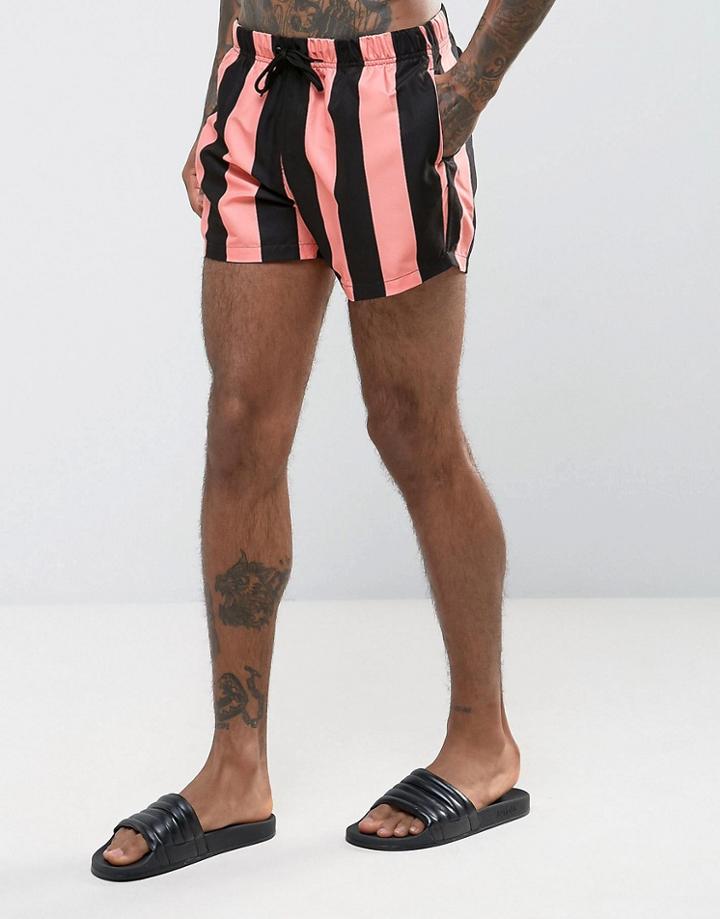 Asos Swim Shorts With Pink Stripe Short Length - Pink