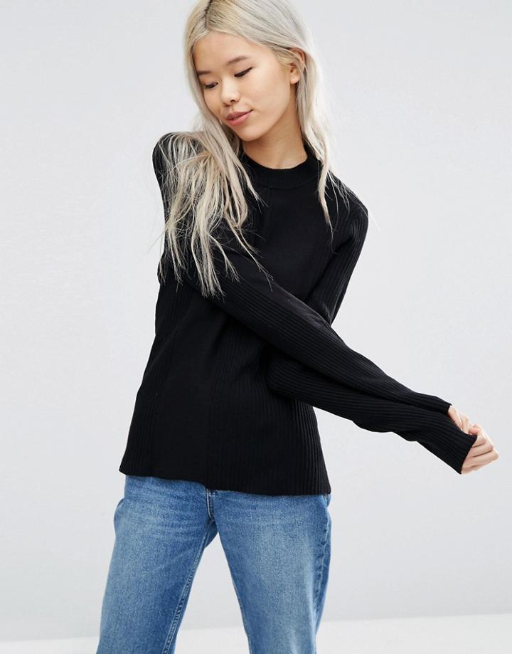 Weekday Mix Rib Knit Jumper - Black