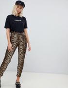 Qed London Paperbag Waist Pants In Leopard Print - Brown