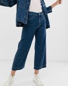 Weekday Wide Leg Cropped Jeans In Deep Blue