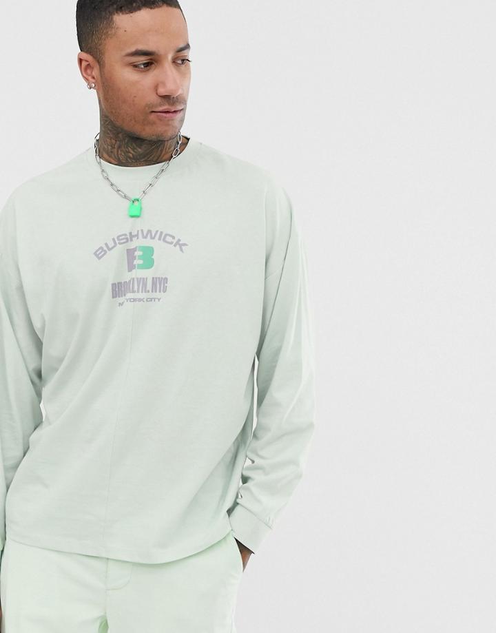 Asos Design Oversized Long Sleeve T-shirt With City Chest Print - Gray