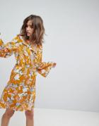 Rd & Koko Printed Wrap Dress - Yellow