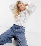 Reclaimed Vintage Inspired Blouse With Lace And Frill Detail-white
