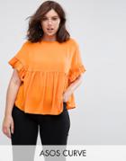 Asos Curve Smock Top With Ruffle Sleeve - Yellow