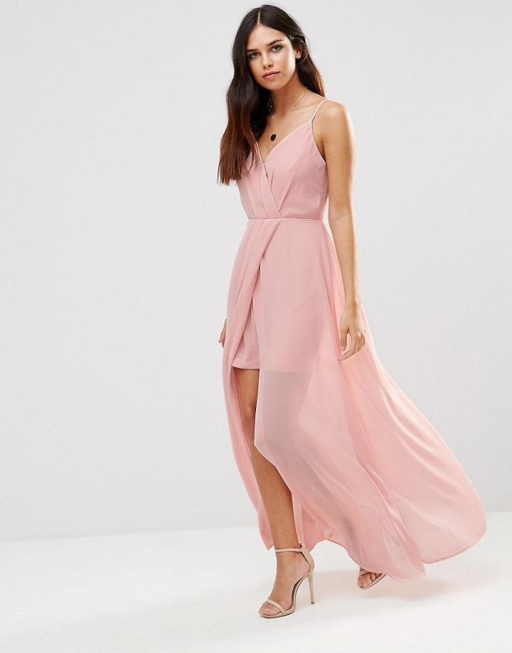 Adelyn Rae Gathered V Neck Maxi Dress - Pink
