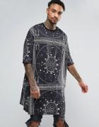 Asos Extreme Longline T-shirt With All Over Mystic Print - Black