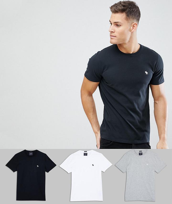 Abercrombie & Fitch 3 Pack Crew Neck T-shirt Icon Logo In White/gray/black - Multi