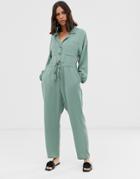 Asos Design Slouchy Button Front Utility Jumpsuit - Green
