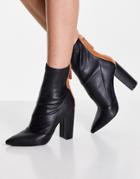 Qupid Glam Pointed Ankle Boots With Block Heel In Black
