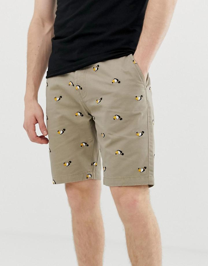 Threadbare Embroidered Chino Shorts - Stone