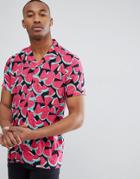 Asos Design Regular Fit Viscose Shirt In Watermelon Print - Pink