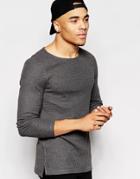 Asos Waffle Jersey Muscle Long Sleeve T-shirt With Boat Neck - Charcoal