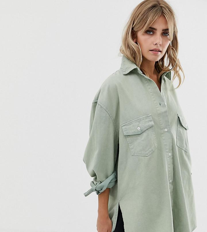 Missguided Super Oversized Boyfriend Shirt In Sage - Green