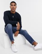 Brave Soul 100% Cotton Crew Neck Knitted Sweater In Navy