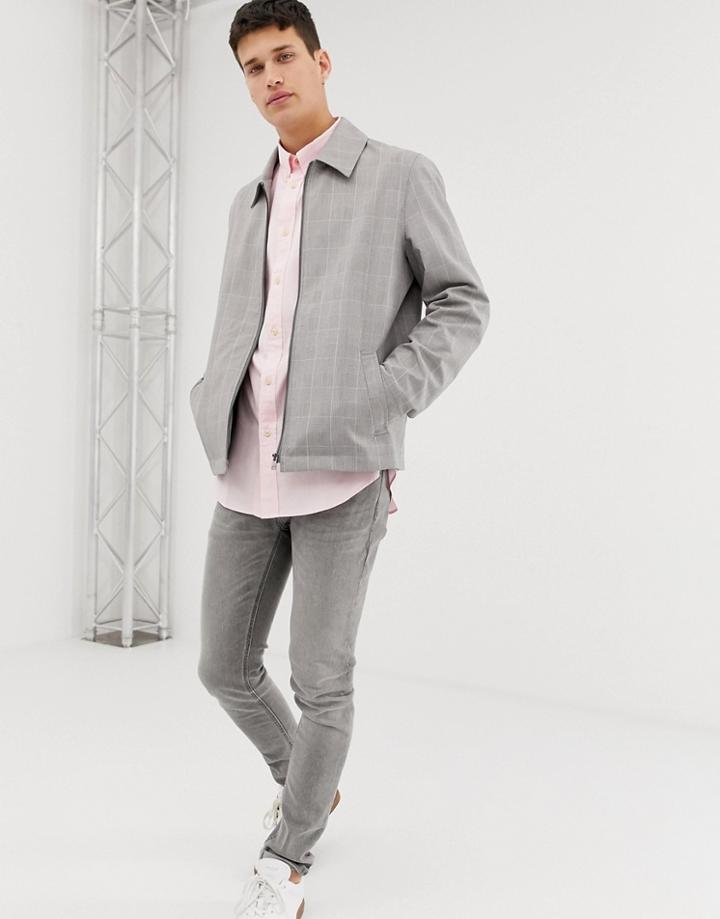 Asos Design Zip Through Jacket In Gray Check