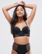 Pour Moi Mixed Mesh Halter Padded Longline Bikini Top - Black