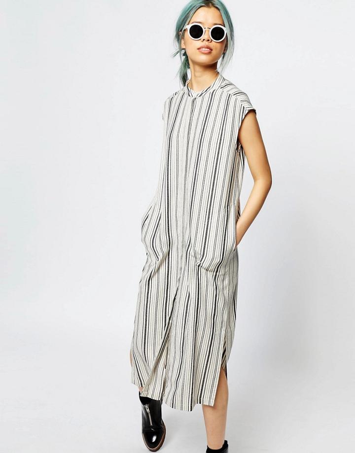 Monki Stripe Midi Pocket Dress - Stripe