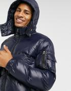 Brave Soul Puffer Jacket With Funnel Neck In Navy