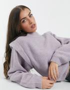 Asos Design Sweater With Structured Shoulder In Lilac-purple