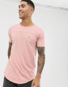 Le Breve Cut And Sew Longline Curved Hem T-shirt - Pink