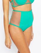 Asos Mix And Match Mesh Insert High Waist Bikini Bottom - Green