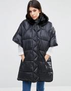 Asos Quilted Cape With Faux Fur Hood - Black