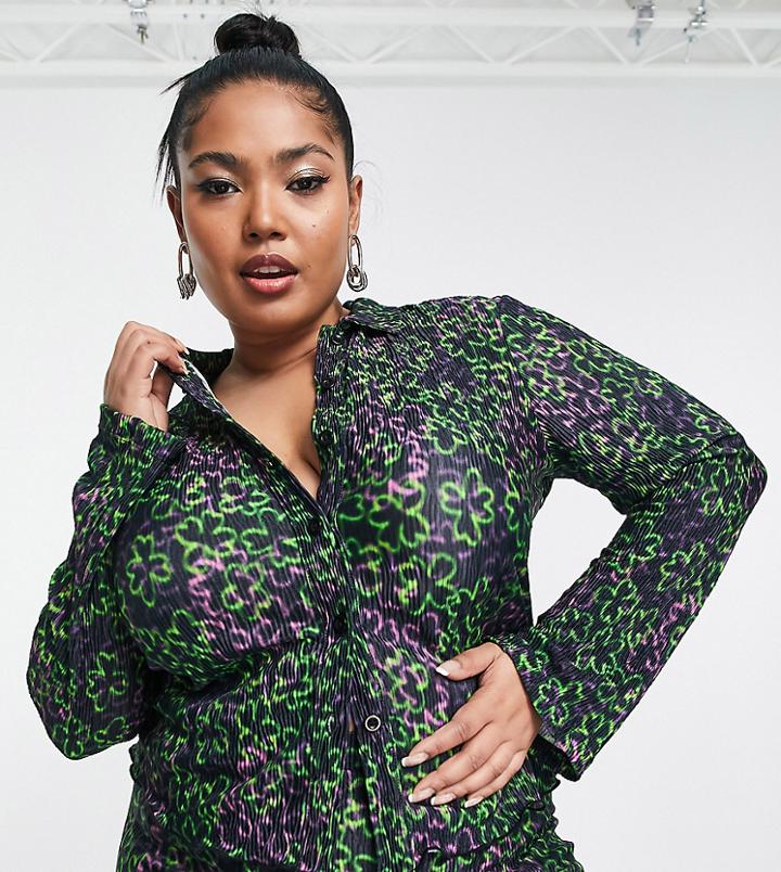 Collusion Plus Daisy Print Textured Shirt In Multi