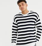 Asos Design Tall Knitted Ribbed Sweater With Black And White Stripe