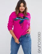Asos Curve Sweater With Sequin Bird Motif - Pink