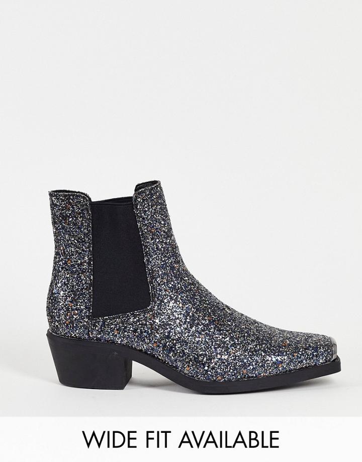 Asos Design Heeled Chelsea Boots In Silver Glitter
