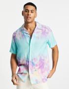 Topman Short Sleeve Shirt With Horizontal Tie Dye Print In Blue