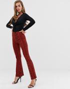 Boohoo Casual Flare Pants In Red Snake - Multi