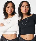 Topshop Petite 2 Pack Long Sleeve Lettuce Tops-multi