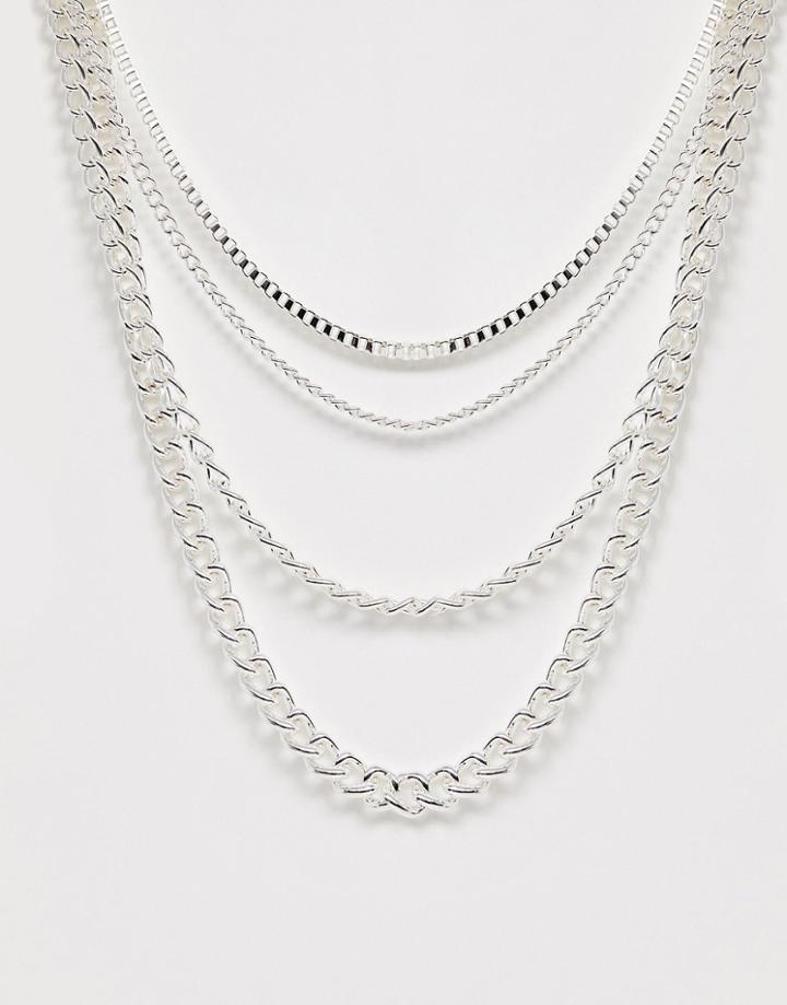 Asos Design Short Layered Neckchain Pack In Silver
