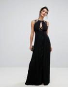 Tfnc High Neck Embellished Maxi Dress With Lace Insert - Black