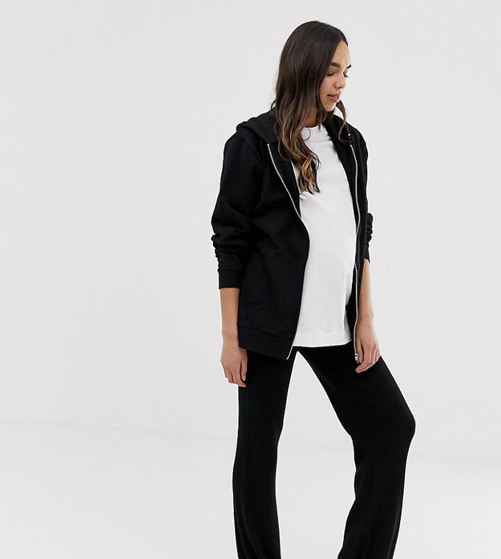 Asos Design Maternity Lounge Knitted Rib Flare Pants-black