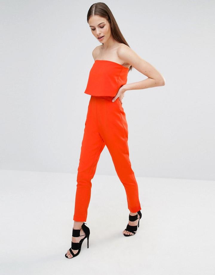 Lavish Alice Bandeau Split Back Cropped Jumpsuit - Orange