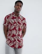 New Look Shirt In Regular Fit With Feather Print In Burgundy - Red