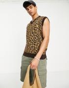 Vintage Supply Animal Print Knit Tank Top In Brown