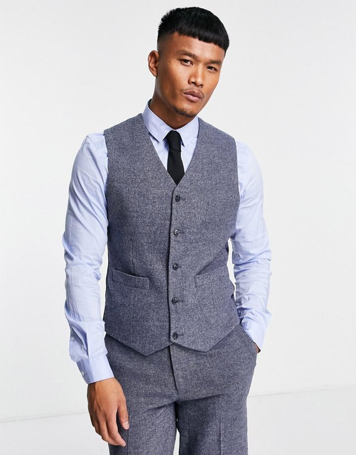 Asos Design Slim Wool Mix Vest In Navy Texture
