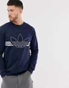 Adidas Originals Sweatshirt With Outline Trefoil In Navy