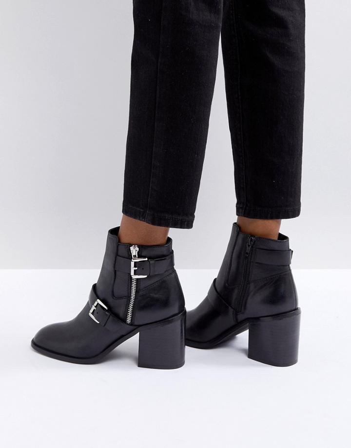 Asos Elvie Heeled Leather Biker Boots - Black