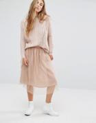 Pull & Bear Tulle Overlay Midi Skirt - Pink