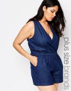 Nvme Plus Romper With Wrap Front In Chambre - Denim Blue